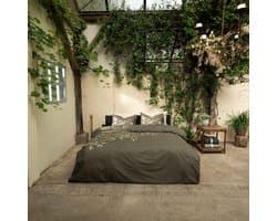 Kayori Habo Dekbedovertrek Katoenperkal - 200x200-220 + 2 slopen - Tweepersoons - Egyptisch Perkal 300TC - Donkergroen