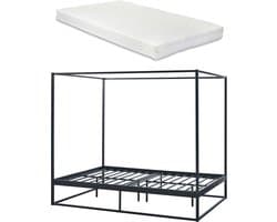 Hemelbed Kristianstad met bedbodem en matras 140x200 cm zwart