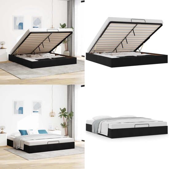 vidaXL Ottoman bedframe zonder matras 160x200 cm fluweel zwart - Ottomaanse Bed - Ottomaanse Bedden - Bedframe - Bedframe Met Opbergruimte