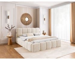 Bed sorano- 140X200- boxspring bed met opbergruimte- zonder matras- beige taupe teddy bouclé stof