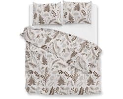 Zohome Dekbedovertrek Autunno - Bedlinnen met Bladeren print - 240x220 - Natural - Dekbedhoes van 100% Katoen-Flanel