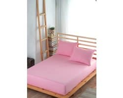 Hoeslaken - 100% Ranforce Katoen - 160x200 cm - Roze - Zacht - Ademend & Hypoallergeen - Elastische Hoeken tot 35 cm - Perfecte Pasvorm - De Linde Home