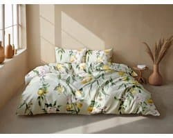 Zohome Dekbedovertrek Limone - Green - Bloemen - Dekbedovertrek 200x200/220 cm - 100% Microvezel - Tweepersoons Dekbedovertrek