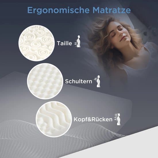 Koudschuim Matras – Traagschuim Matras – Comfort Matras – Ergonomisch Matras – 180x200 cm – 7-zones Ondersteuning – 20 cm Hoogte – H2/H3 Stevigheid