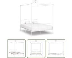 vidaXL Metalen Bed Frame - Hemelbed - Hemelbedframe metaal wit 180x200 cm - Wit Bed - Tweepersoons Bed - Slaapcomfort