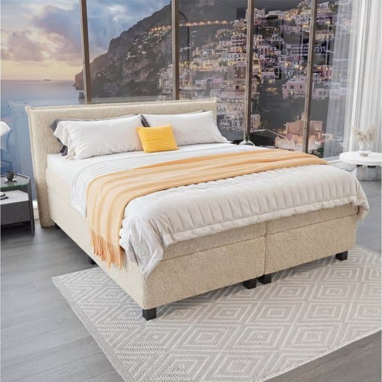 Mörgenn Boxspring Capri - Pocketvering Boxen en matrassen - Luxe 12cm topper - Teddy Beige - 120x200 cm - Inclusief Dekbed en Kussens