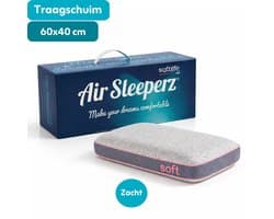 AirSleeperz® Memory Foam Hoofdkussen 60x40 cm - Ergonomisch Traagschuim Kussen - Zacht & Ondersteunend - Tegen Nekklachten - Ademend & Wasbare Hoes - Voor Zij-, Rug- en Buikslapers