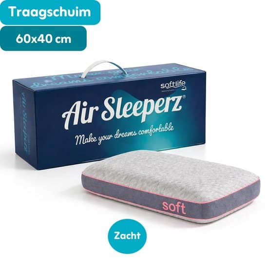 AirSleeperz® SoftLife Memory Foam Hoofdkussen 60x40 cm - Ergonomisch Traagschuim Kussen - Zacht & Ondersteunend - Tegen Nekklachten - Ademend & Wasbare Hoes - Voor Zij-, Rug- en Buikslapers