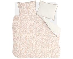 Walra Dekbedovertrek Blushed Leaves - 200x220 - 70% gerecycled Katoen (GRS) / 30% Katoen (BCI) - Off White / Roze