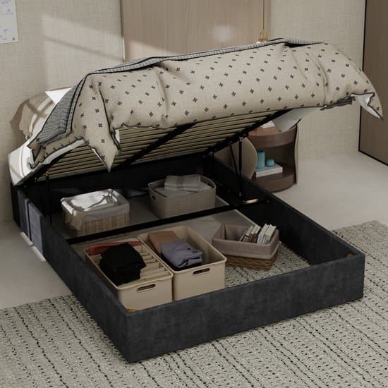 Wishdor Bedframe – 140 x 200 cm – Met Gasveer – Stof en Metaal Grijs – Moderne Stijl – Stevige Constructie – Eenvoudige Montage – Stijlvol voor Moderne Slaapkamer