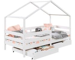 ENA huisbed in grenen met 2 laden en uitvalbeveiliging in wit