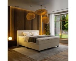 Mörgenn Boxspring Douze - Pocketvering - Teddy Beige - 200x200 cm + Dekbed en Kussens