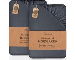 Hoeslaken Set van 2 - Microvezel Jersey Lakens - Geschikt voor Matrassen 180x200 t/m 200x220 cm - Antracietgrijs