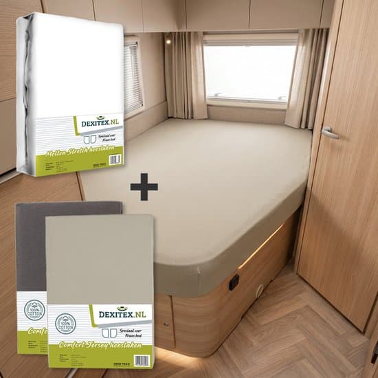 Dexitex Frans bed - 1 molton met 2 hoeslakens - rechts- 1 x Zandkleur + 1 x Antraciet
