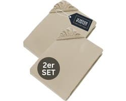 Set van 2 Jersey Hoeslakens Katoen Elastaan - Beige - Geschikt voor Boxspring & Extra Hoge Matrassen