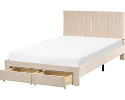 BELIANI LONZAC - Bed met opbergruimte - Beige - 120 x 200 cm - Fluweel