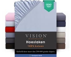 VISION Hoeslaken - 100% katoen - 180x200 cm met ruime hoek van 30cm - Geschikt voor boxspring matras - Lichtgrijs - Oekotex gecertificeerd