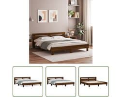 vidaXL Bed Frame 200x200 - Bruine Houten Bed Frame - Bedframe met hoofdeinde bewerkt hout bruineikenkleur 200x200 cm - Tweepersoons Bed Frame - King Size Bed Frame - Luxe Bed Frame