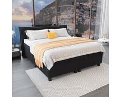 Mörgenn Boxspring Capri - Pocketvering Boxen én Matrassen - Zwart - 140x200 cm - Incl. Dekbed en Kussens