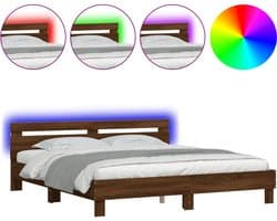 Tweepersoonsbed | Dubbelbed | Volwassenenbed | Bedframe met hoofdeinde en LED bruin eikenkleur 180x200 cm