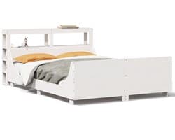 Tweepersoonsbed | Dubbelbed | Volwassenenbed | Bedframe zonder matras massief grenenhout wit 120x200 cm