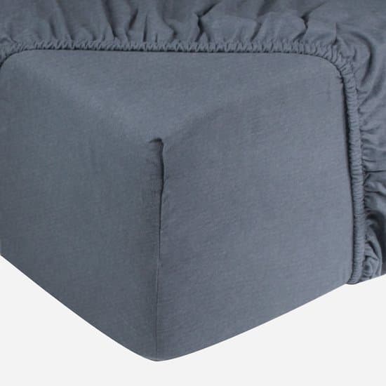 DoubleDry Jersey Stretch Hoeslaken - 100% Katoen - Tweepersoons 180x200 cm - 25cm Matrasdikte - Rondom Elastiek - Blauw Melange