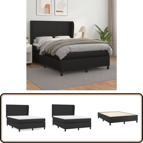 vidaXL Boxspring - Kunstleer - 140x190 cm - Zwart Boxspringbed - Kunstleder Bed - Zwarte Boxspring - Tweepersoons Bed - Boxspring Set