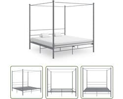 vidaXL Metalen Bed - Hemelbed - Hemelbedframe metaal grijs 200x200 cm - Tweepersoonsbed - Bedframe - Grijs Bed