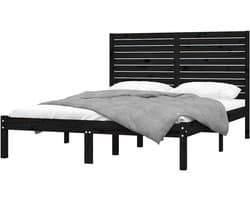Bedframe Massief Hout - Ledikant Tweepersoons - Slaapkamer Inrichten - Stevig en Stabiel - 150x200 cm - Zwart