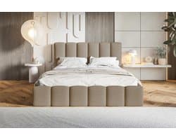 Gestoffeerd bed 180x200 met opbergruimte - Palermo Bouclé Crème Luxe Bedframe met lattenbodem en groot opbergvak