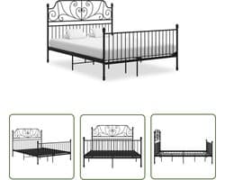 vidaXL Tweepersoons Bed - Metalen Bed Frame - Bedframe metaal zwart 160x200 cm - Zwarte Bedpost - Slaapcomfort - Bed Voor Volwassenen