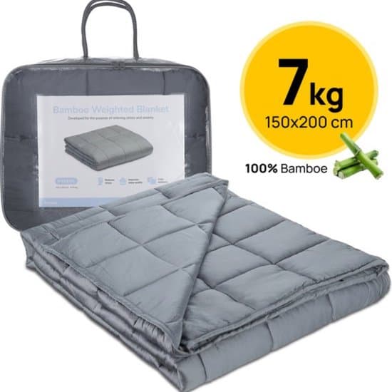 Verzwaringsdeken 7 KG - Bamboe - Zwaartedeken - Koel en Ademend materiaal - 152 x 203 cm - Weighted Blanket - Anti Stress - Grijs
