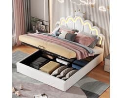 Twijfelaar - 140x200 cm - Prinsessenbed met Kroon - Verstelbare LED - Wit