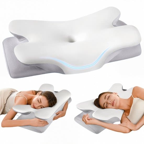 Orthopedisch Hoofdkussen - Ergonomisch Traagschuim - Neksteun voor Zij-, Rug- en Buikslapers - Verlicht Nek- en Schouderpijn - Verkoelend & Ademend - Grijs/Wit