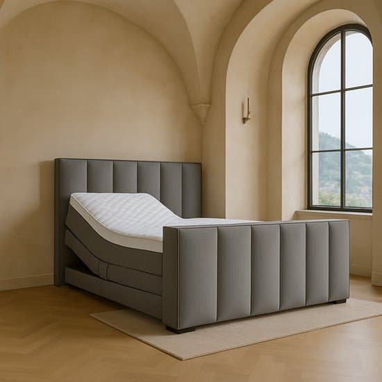 Boxspring Amalfi Elektrische verstelbaar met Luxe Pocketvering Stof 180x200 cm grijs Gratis 2x Hoofdkussens