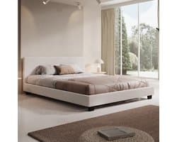 Meubella - Tweepersoonsbed George - Wit Teddystof - 160x200 cm