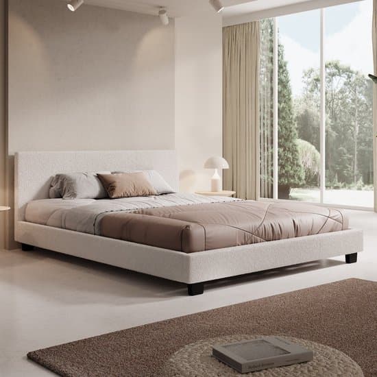 Meubella - Tweepersoonsbed George - Wit Teddystof - 160x200 cm