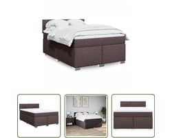 vidaXL Boxspring Bed - Boxspring - Boxspring met matras stof donkerbruin 140x190 cm - Donkere Bruine Boxspring - Lederlook Boxspring - Boxspring Set