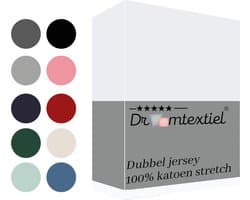 Droomtextiel Dubbel Jersey Hoeslaken Wit Lits-Jumeaux 180x200 cm - 100% Katoen - Hoge Hoek - Heerlijk Zacht - Strijkvrij - Rondom elastiek - Stretch - Dubbel Dik Geweven