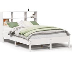vidaXL - Bed - met - boekenkast - zonder - matras - grenenhout - wit - 160x200 - cm