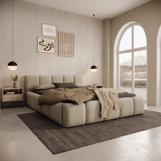 Meubella - Karisma - Tweepersoonsbed - Beige stof - 140x200 cm