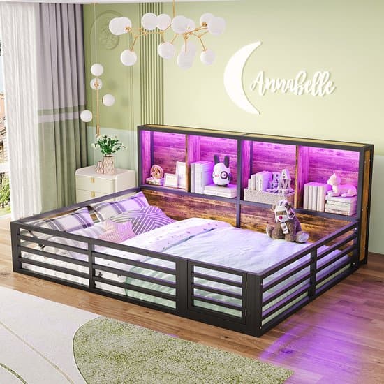 Komhtom Hemelbed, 140 x 200 cm, dagbed, platform, bedzijde met opbergvak, bed met lattenbodem (zonder matras), balustrade, metaal, zwart