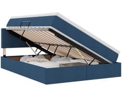 vidaXL - Opbergbed - met - LED - met - matras - met - LED - Blauw - 140 - x - 200 - cm - Stof