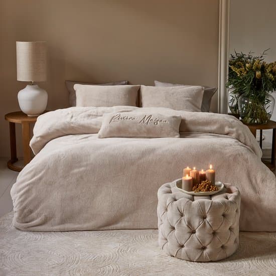 Rivièra Maison - Tendre fake-fur dekbedovertrek - Lits-Jumeaux - 240x200/220 cm - Zand