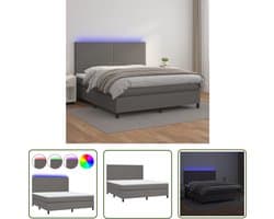 vidaXL Led Bed - Boxspring - Boxspring met matras en LED kunstleer grijs 160x200 cm - Slaapcomfort - King Size Bed - Tweepersoonsbed