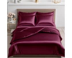 Satijnen Dekbedset - Luxe Bedtextiel - Slaapcomfort - Extra dik en zacht - 200x200 cm - Bordeauxrood