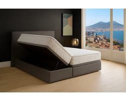 Boxspring Bed met Opbergruimte Napoli 180x200 cm antraciet Luxe Pocketvering Matras Stof Gratis 2x Hoofdkussens