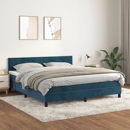 vidaXL - Boxspring - met - matras - fluweel - donkerblauw - 180x200 - cm
