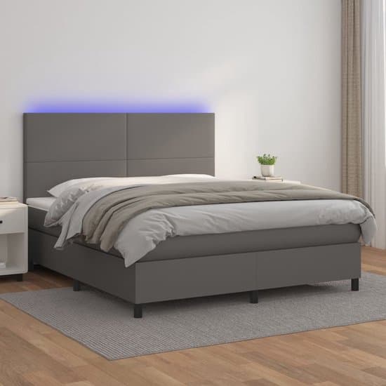 vidaXL Led Bed - Boxspring - Boxspring met matras en LED kunstleer grijs 160x200 cm - Slaapcomfort - King Size Bed - Tweepersoonsbed