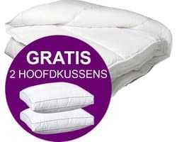 Dekbed (Winter & Herfst) + 2 Hoofdkussens - Tweepersoons - 200x220 cm - Wit - Set